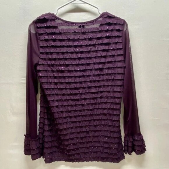 Susan Lawrence Ruffle Blouse Women's Medium Purple Sheer Long Sleeves NWT - Picture 6 of 10
